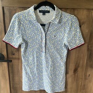 Tommy Hilfiger Blue and White Floral Polo Shirt
